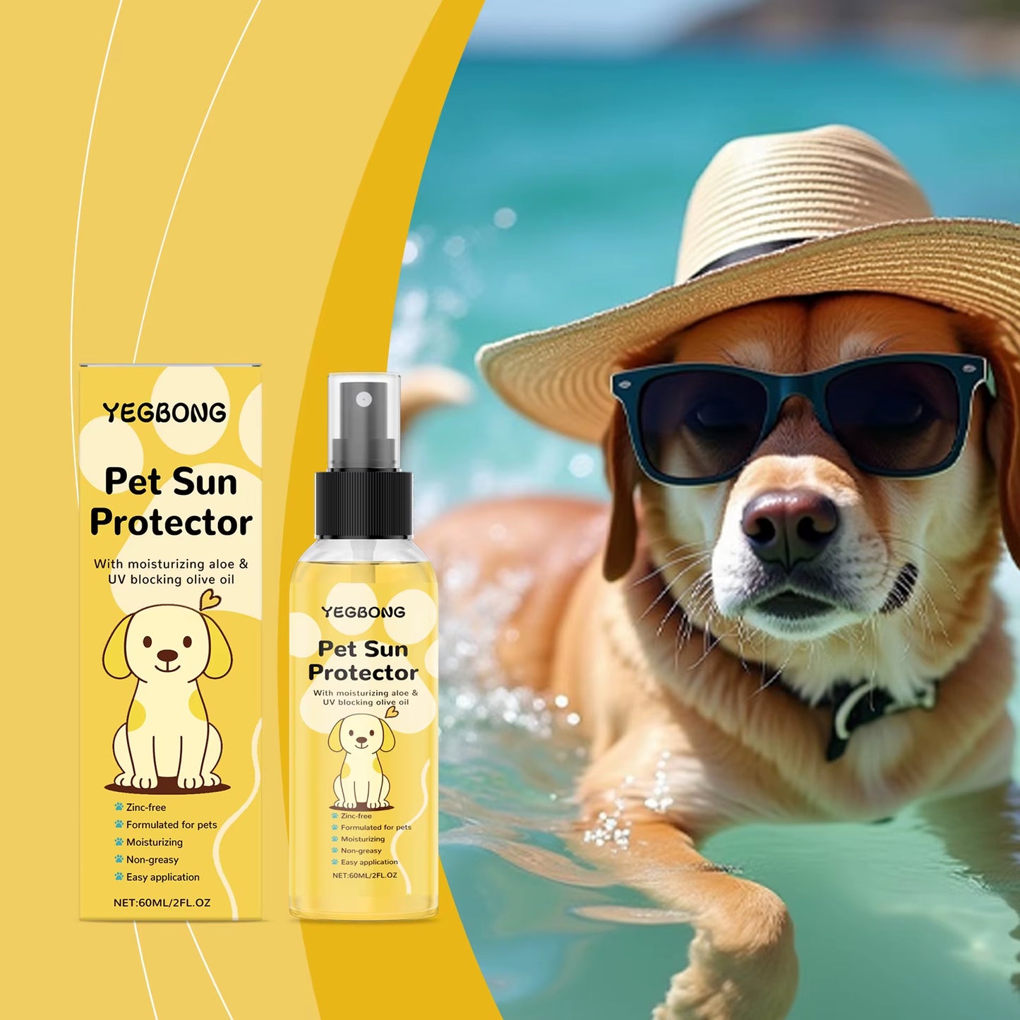 Pet Sun Protector Spray Dog UV Protection Moisturizing Zinc-Free Non-Greasy Easy Application Skin Care