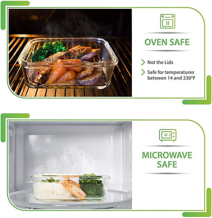 [5-Pack] Food Prep & Storage Glass Containers with Lids - Airtight Glass Meal Prep Containers Reusable (880 Millilitres - 1 Compartment)